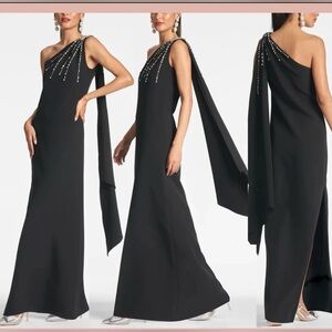 Sachin + Babi Black One-Shoulder Maxi Black Formal Gown Rhinestones size 2